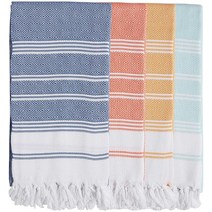 BOSPHORUS 4개 세트 터키산 면 목욕 해변 Peshtemal Fouta 타월 담요 다이아몬드 직조 사전 세탁 XL 180.3x91.4cm71x36인치 네이비 USA 미국, Petrol-coral-mint-salmon