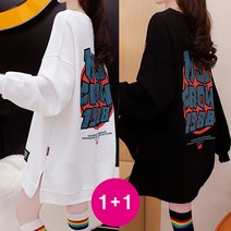 [세인트이브] TC398-317 1+1 박시 프린팅 여성 맨투맨