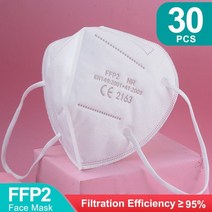재사용 가능 KN95 일반마스크 패션 5필터, 30PCS White FFP2