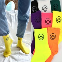 발목 골지 스마일 포인트 형광 중목 여성 양말