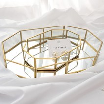 골드 팔각 미러 트레이 화장품 향수 정리대 진열대 보관함, 팔각미러트레이