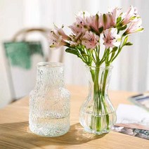 유리 꽃병거실 침실 테이블 수양 꽃꽂이 이케바나화병, 작은 빙하 투명15CM
