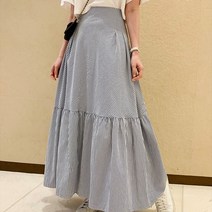 캐쥬얼룩 데이트룩 봄신상 스트라이프 캉캉 프릴 롱 맥시 스커트