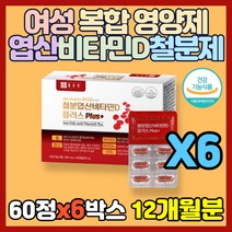 식약처 인증 영양제 여성 복합 철분제 철분 비타민D 비타민B12 엽산 복합 영양제 구리 혈액 생성 산소 운반 Iron 보충제 여자 임산부 산모 출산후 임신전 수유부 빈열, 60정(2개월분)*6박스
