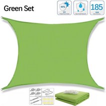300D 방수 직사각형 그늘막 야외 정원 수영장 천막 캠핑 하이킹 해가리개, Green Set+200cm x 400cm