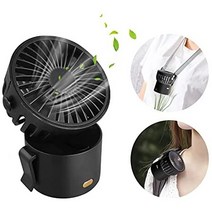 일본직발송 2. UKON 휴대 선풍기 클립 선풍기 소지 목걸이 탁상 USB 충전식 3 단계 풍량 정음 운반 편리, One Size, 黑