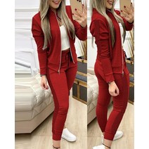 Tracksuits 여성 우아한 2 조각 정장 세트 여성 플러스 사이즈 패션 코트와 바지 지퍼 세트 조깅 여성 의류 봄 가을