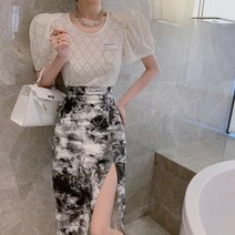 새틴 데일리룩 스커트 치마 비치웨어 데님 썸머룩 스판 2021 올인원 레이스 퍼프소매 톱 날염 트임 슬림