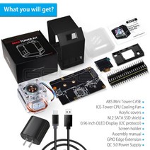 개발 보드 시스템 호환 GeeekPi-ABS 미니 타워 RGB 프로그래밍 가능 팬 M.2 SATA SSD 2280/2260/2240 어댑터 라즈베리 파이 4B 용 QC 전원 N, [01] with QC Power Kit