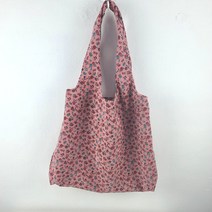 코듀로이 빅 사이즈 핑크 플라워 패브릭 라운드 숄더 에코백