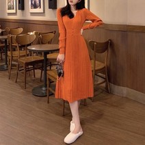 블링앤수 여성 캐주얼 브이넥 기본핏 니트 원피스 KZZ305