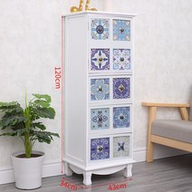 원목고가구 원목 서랍장 거실 수납장 미니 3단 고가구 인테리어 속옷 DIY 정리 공간, 화이트블루 43x34X120CM