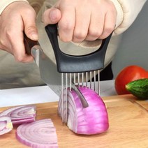 야채절단기 식품 슬라이스 보조 야채 홀더 스테인레스 스틸 양파 커터 잘라 과일 토마토 나이프, [01] slicer holder