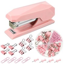 Zonon 스프링 구동 스테이플러 세트 73피스 핑크 탁상용 다이아몬드 모양 논슬립 스테이플러 1피스 롱 테일 클립 7피스 압정 20피스 소형 바인더 클립 15피스 페이퍼