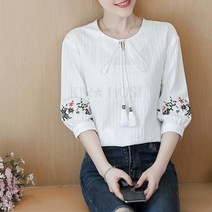 대박 여성 자수남방 롱블라우스 자수 프릴셔츠 자수+ 덧신 증정 kirahosi 직장셔츠 577호+ Eyh729