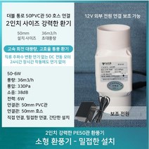 2인치 소형 파이프 환풍기 미니 환풍기 인박카, 50에서 25로 전환 - 6W 속도 조절전원