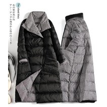 골프경량패딩 여성 겨울 구스 다운 라운드 점퍼 긴 재킷 초경량 코트 얇은 양면 격자 무늬 봄 슬림 패딩 재킷