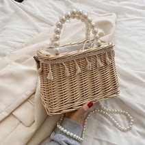 통 감성 자전거 캐주얼 여름 등나무 짠 여성 어깨 Crossbody 가방 패션 진주 체인 바구니 Drawstring 숙녀, 03 Style C