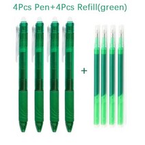 볼펜지우개 지워지는 비밀펜 수정테이프 8 개대 지울 수있는 젤 펜 총알 팁 프레스 유형 대용량 리필 막대 색 쓰기 그림 세척 가능한 핸들, 4pen 4refill-Green