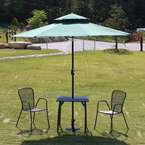 가구로드 사각망80/120 세트 2인 4인 야외테이블세트 카페 테라스 펜션 리조트 테이블 의자 세트, 사각망80 2인세트-알루미늄파라솔270-그린