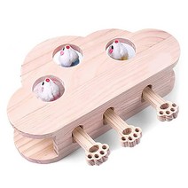 FOOPOMARY 고양이 장난감 두더지 나무 상자 인터랙티브 장난감 실내 새끼 개 강아지 애완 동물 퍼즐 놀이 재미있는 쥐 게임 3홀/나무 425308, Wood-Made (3 Mole)