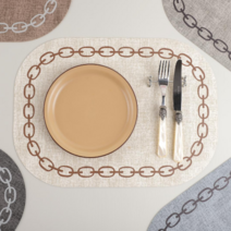 까사리꼬 체인나염 가죽 식탁 테이블 매트, 코코아 흰, 4개 (33X45)cm