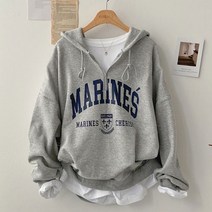 키메라제이 마린스 오버핏 기모 아노락 반집업 후드 티셔츠 3color