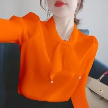 여성용 여름 리본 블라우스 루즈핏 긴팔 셔츠 뉴타임즈 E180C000