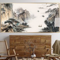 대형 산수화 액자 캔버스 동양화 그림, 안개속 장관 산수화(캔버스출력), 중형50x100cm, 우드