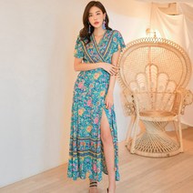 헤링본 에스닉 로브가디건 쉬폰 롱 랩 비치원피스 HC456