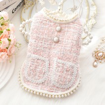 핸드메이드 트위드 강아지 조끼 기모 고양이 겨울옷, 핑크