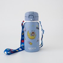 프레쉬어랏 럭키 원터치 보온보냉 스텐 미니텀블러 350ml + 스티커 + 스트랩 세트, 블루