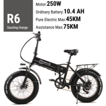 전기 자전거 산악 전자 자전거 500w 접이식 20 인치 지방 타이어 성인 남성 여성 자전거, R6- 블랙 -250W, 중국