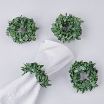 농가 냅킨 링 4개 세트 소박한 봄 꽃 냅킨 링 홀더 여름 테이블 세팅 연회용 수제 냅킨 버클 홀더(달리, 05 나뭇잎 화환