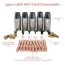 용접 Mb 24kd 용접 토치 소모품 35pcs 0.8mm 1.0mm 1.2mm mig 토치 가스 노즐 팁 홀더 mig mag 용접기의 가스 디퓨저 58, 협력사, 35개, 1.0mm 0.039인치