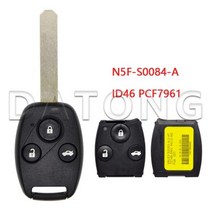 자동차 스마트 키 부품 교체 스마트키 설치 대동 세계 원격 제어 Honda Civic CRV HRV N5FS0087A 3138MHz 43392MHz ID46 PCF7961 칩, 313.8MHz+3 Button