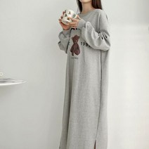 스위트플러스 임부복 박시 파리베어 맨투맨 홈웨어 원피스