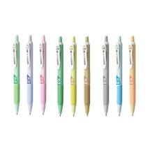 파스텔 노크식 볼펜 사각바디 9색볼펜 학생 사무실 문구용품, 딸기라떼(0.38mm)