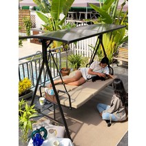 흔들그네의자 정자 야외 스윙 정원 더블 흔들 의자 홈 해먹 알루미늄 발코니 바구니, [10] 사이판 누울 수  4명 태양광 조명