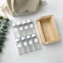 감성 캠핑 양념통 미니 원목 선반 세트 - 우드 조미료통 소스통 오일병, 화이트, 내츄럴