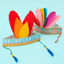인디언 머리띠 종이 왕관만들기 3종 / 어린이집 유아 초등 집콕놀이 DIY, 일반깃털