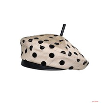 puildaug 봄 물방울 무늬 카키색 화가 모자 파도 점 복고풍 예술 패치 워크 베레모