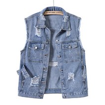 여성 청조끼 봄 여름 데일리 데님 청 베스트 HJ8072