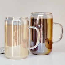 오로라 홀로그램 내열유리 비어캔 머그 카페 유리잔, 500ml