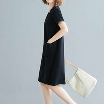 브이와이 여성 민무늬 H라인 V넥 더블포켓 반소매 원피스