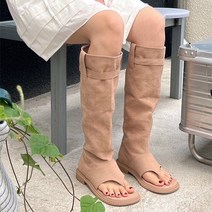다미님 [2컬러/225~250] 쪼리 롱부츠 스웨이드 라운드 스퀘어 샌들 여름 가을 트임 버클 샌들 바캉스 캐주얼 빅사이즈 무지 주름 편한 쿠션 워커 기본 방송댄스 공연 분장-신발