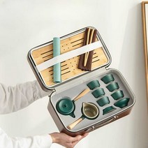 이동식 여행용 다기세트 찻잔 다관 다도세트 휴대, 블랙(사각냄비 휴대용 여행용 차 세트)