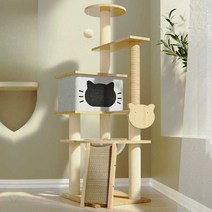 고양이놀이터 튼튼한 캣스크래처 클라이밍 원목캣타워, 그레이 (계단 포함)