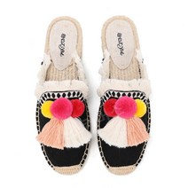 에스파듀 여름슬립온 신발 2021 판매 모피 슬리퍼 고무 색상 봄 여름 솜털 볼 뮬 슬라이드