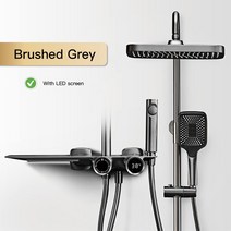 해바라기샤워기수전 럭셔리 건 그레이 황동 욕실 샤워 디지털 디스플레이 폭포 물 콜드 및 핫 듀얼 컨트롤 탭, 1.Brushed Grey